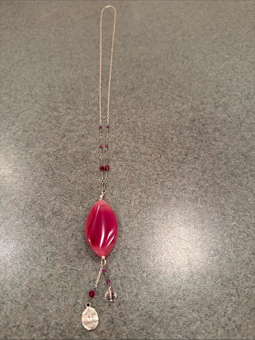 Silver Chain Necklace with Pink Marquise Glass Pendant